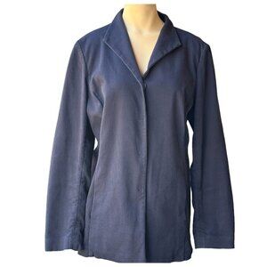 Eileen Fisher‎ Blazer Jacket Women's Size M Blue Snap Button Pockets Career Wear